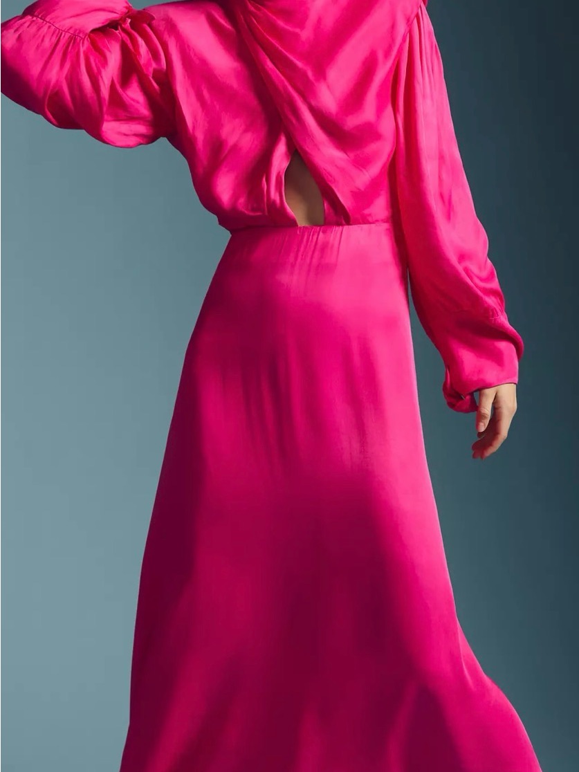 Farm Rio Vibrant Fuchsia Satin Maxi Dress Nwt